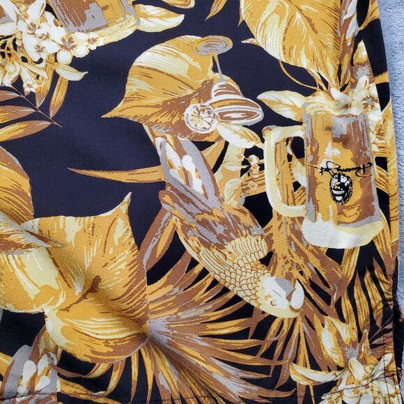 Panama Jack Hawaiian Shirt Tropical Flowers and Beer Mugs Gold Black Men Sz XL - Picture 5 of 11